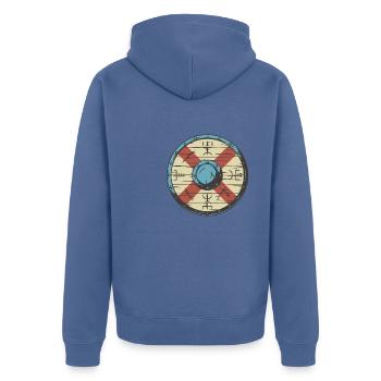 Wikinger Schild - Unisex Premium Bio Zip Hoodie - Taubenblau - Hinten - Nico (187cm)