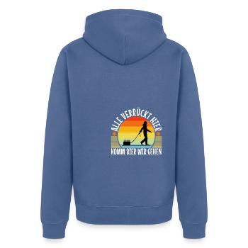 Alle verrückt hier komm Bier wir gehen - Unisex Premium Bio Zip Hoodie - Taubenblau - Hinten - Nico (187cm)