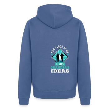 It was grandpas idea - Unisex Premium Bio Zip Hoodie - Taubenblau - Hinten - Nico (187cm)