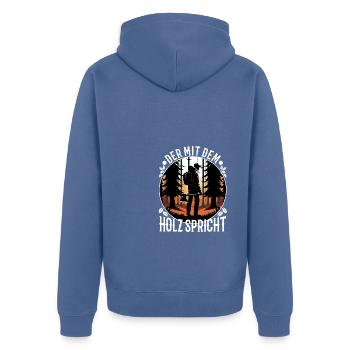 Who talks to the wood - Unisex Premium Organic Zip Hoodie - stone blue - Back - Nico (187cm)
