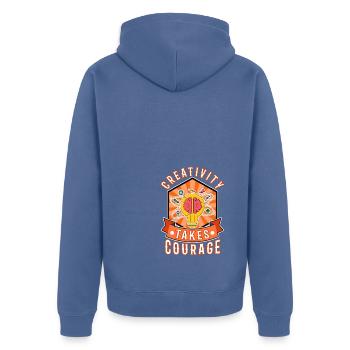 Creativity Takes Courage - Unisex Premium Bio Zip Hoodie - Taubenblau - Hinten - Nico (187cm)