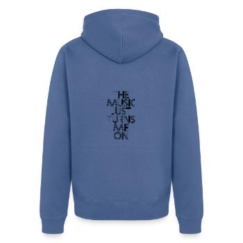 MUSIC - Unisex Premium Bio Zip Hoodie - Taubenblau - Hinten - Nico (187cm)