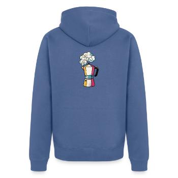 Moka Rainbow Pop Art - Unisex Premium Bio Zip Hoodie - Taubenblau - Hinten - Nico (187cm)