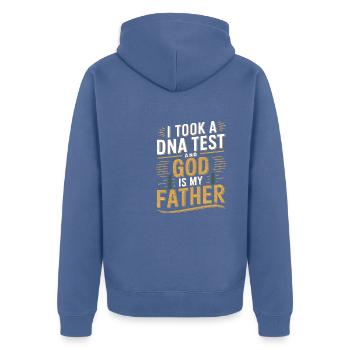 DNA test done, God is my father! Christian - Unisex Premium Organic Zip Hoodie - stone blue - Back - Nico (187cm)