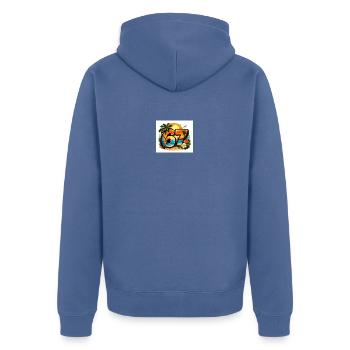 67 Tropischer Sonnenuntergang Surf - Unisex Premium Bio Zip Hoodie - Taubenblau - Hinten - Nico (187cm)