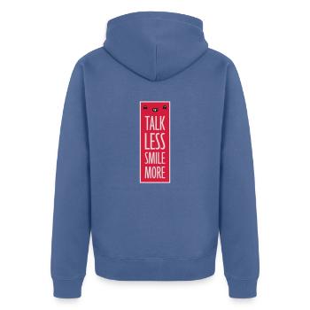 talk less smile more - Unisex Premium Organic Zip Hoodie - stone blue - Back - Nico (187cm)