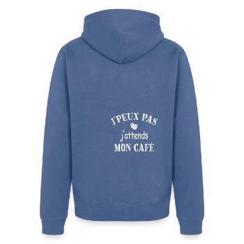 J'peux pas j'attends mon café - Veste à capuche bio Premium Unisexe - bleu pigeon - Dos - Nico (187cm)
