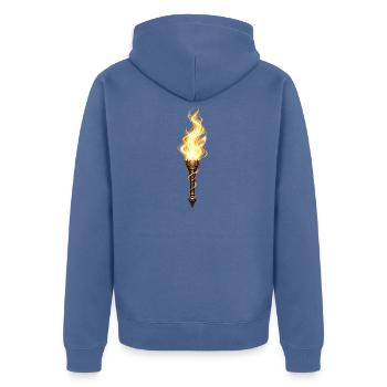 Flammende Fackel – Fantasy Stil - Unisex Premium Bio Zip Hoodie - Taubenblau - Hinten - Nico (187cm)