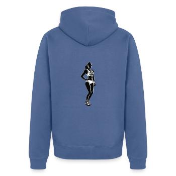 Female Athlete - Sports Sticker - Unisex Premium Bio Zip Hoodie - Taubenblau - Hinten - Nico (187cm)