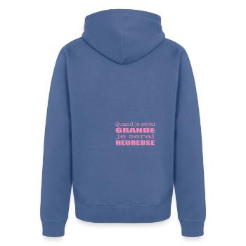 Quand je serai grande je serai heureuse - Veste à capuche bio Premium Unisexe - bleu pigeon - Dos - Nico (187cm)