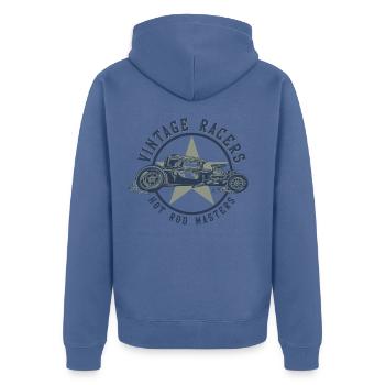 Hotrod, Vintage Car, Rennauto Shirt - Unisex Premium Bio Zip Hoodie - Taubenblau - Hinten - Nico (187cm)