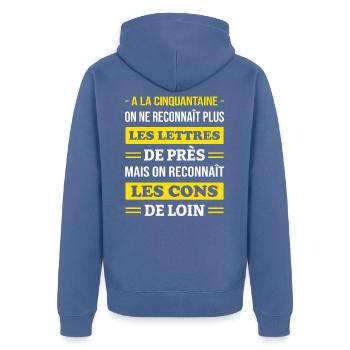 RECONNAÎTRE LES CONS DE LOIN - Veste à capuche bio Premium Unisexe - bleu pigeon - Dos - Nico (187cm)