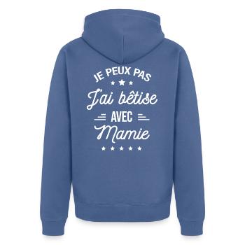 JE PEUX PAS J'AI BÊTISE AVEC MAMIE - Veste à capuche bio Premium Unisexe - bleu pigeon - Dos - Nico (187cm)