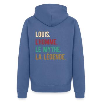 LOUIS L'HOMME LE MYTHE LA LÉGENDE - Veste à capuche bio Premium Unisexe - bleu pigeon - Dos - Nico (187cm)