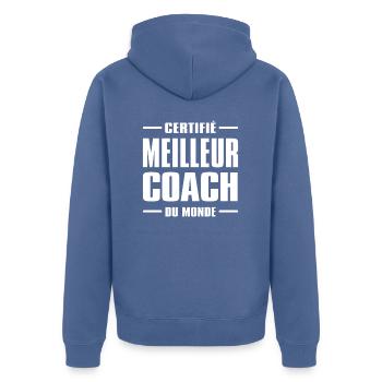 CERTIFIÉ MEILLEUR COACH DU MONDE - Veste à capuche bio Premium Unisexe - bleu pigeon - Dos - Nico (187cm)