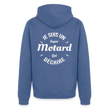 MOTARD QUI DÉCHIRE - Veste à capuche bio Premium Unisexe - bleu pigeon - Dos - Nico (187cm)