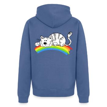la chance pure - chat mignon sur l'arc en ciel - Veste à capuche bio Premium Unisexe - bleu pigeon - Dos - Nico (187cm)