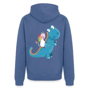 Einhorn Reitet T Rex Dinosaurier I Cooles Geschenk - Unisex Premium Bio Zip Hoodie - Taubenblau - Hinten - Nico (187cm)