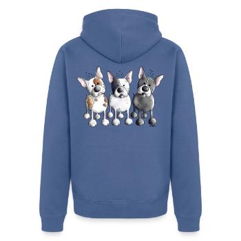 Trois bouledogues français - Bouledogue - Chien - Veste à capuche bio Premium Unisexe - bleu pigeon - Dos - Nico (187cm)