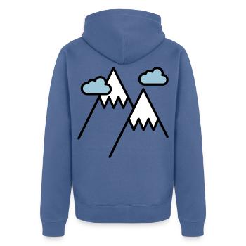 Der Berg ruft - Unisex Premium Bio Zip Hoodie - Taubenblau - Hinten - Nico (187cm)