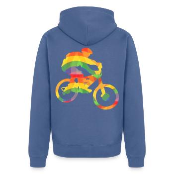 Farbiger Biker / Bunter Mountainbiker - Unisex Premium Bio Zip Hoodie - Taubenblau - Hinten - Nico (187cm)