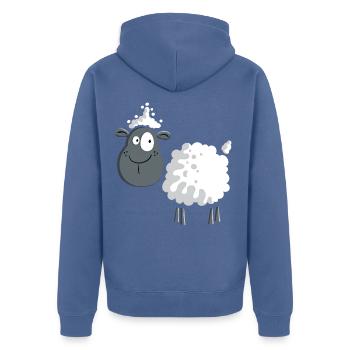 Schaf auf der Weide - Unisex Premium Bio Zip Hoodie - Taubenblau - Hinten - Nico (187cm)