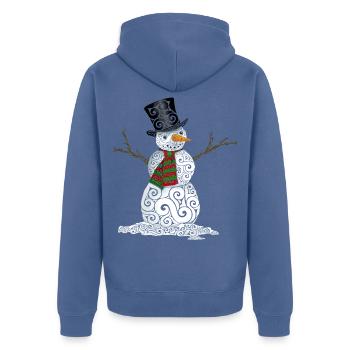 Glücklicher wirbelnder Schneemann - Unisex Premium Bio Zip Hoodie - Taubenblau - Hinten - Nico (187cm)
