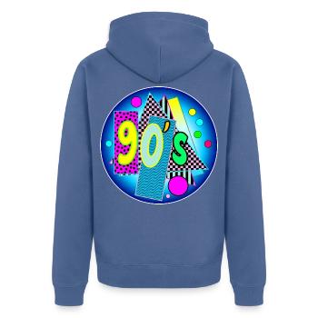 90's Jahre Neunziger - Unisex Premium Bio Zip Hoodie - Taubenblau - Hinten - Nico (187cm)
