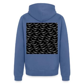Fledermäuse Muster schräg, Halloween outfit - Unisex Premium Bio Zip Hoodie - Taubenblau - Hinten - Nico (187cm)