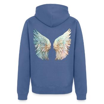 Verspiegelte pastellfarbene Engelsflügel - Unisex Premium Bio Zip Hoodie - Taubenblau - Hinten - Nico (187cm)