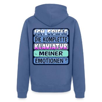 EMOTIONEN ZEIGEN - Unisex Premium Bio Zip Hoodie - Taubenblau - Hinten - Nico (187cm)