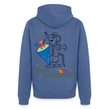 Hurra Schulkind Maus mit Zuckertüte - Unisex Premium Bio Zip Hoodie - Taubenblau - Hinten - Nico (187cm)