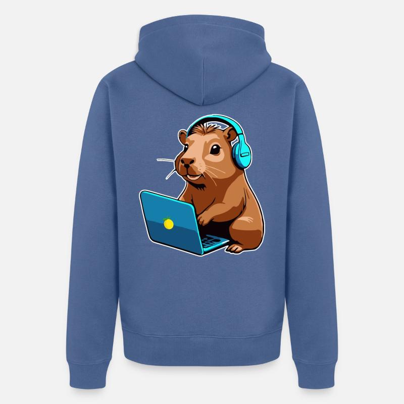 Capybara Programmierer Coder Computer - Unisex Premium Bio Zip Hoodie - Taubenblau