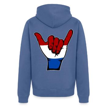 Holland Flag Surfing Symbol - Unisex Premium Organic Zip Hoodie - stone blue - Back - Nico (187cm)