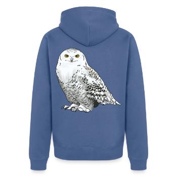 Schneeeule weiss - Unisex Premium Bio Zip Hoodie - Taubenblau - Hinten - Nico (187cm)