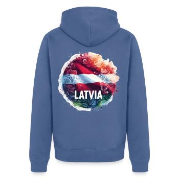 Drapeau de la Lettonie Drapeau Cadeau - Veste à capuche bio Premium Unisexe - bleu pigeon - Dos - Nico (187cm)