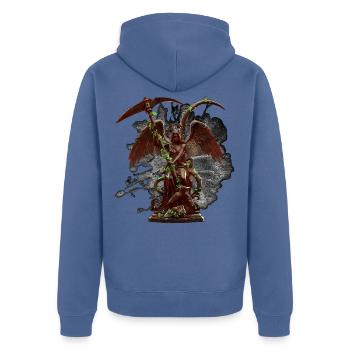 Engelsstatue mit Ranken und Sichel - Unisex Premium Bio Zip Hoodie - Taubenblau - Hinten - Nico (187cm)