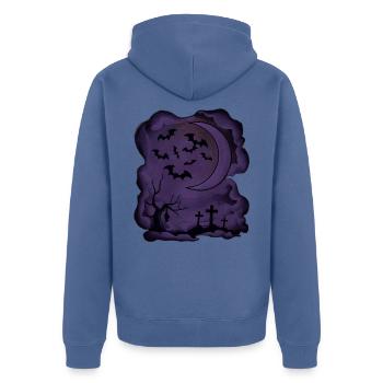Mondnacht mit Fledermäusen und Gräbern - Unisex Premium Bio Zip Hoodie - Taubenblau - Hinten - Nico (187cm)