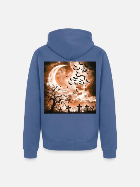 Mondnacht mit Fledermäusen und Gräbern - Unisex Premium Bio Zip Hoodie - Taubenblau