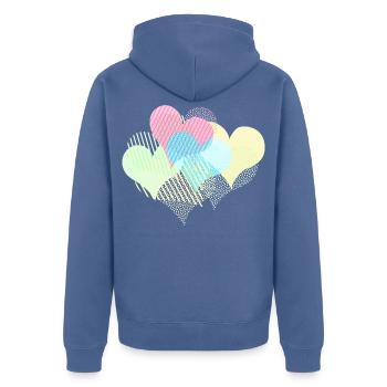De nombreux cœurs colorés avec des rayures à pois - Veste à capuche bio Premium Unisexe - bleu pigeon - Dos - Nico (187cm)