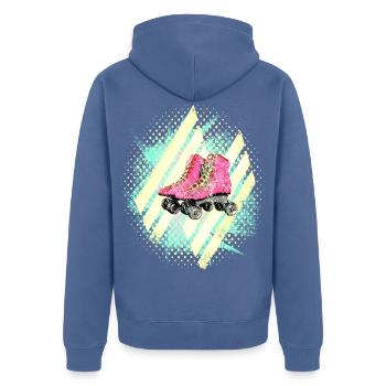 60s Colors Roller Skates - Unisex Premium Organic Zip Hoodie - stone blue - Back - Nico (187cm)