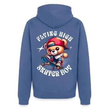 Skater teddy bear on skateboard - Unisex Premium Organic Zip Hoodie - stone blue - Back - Nico (187cm)