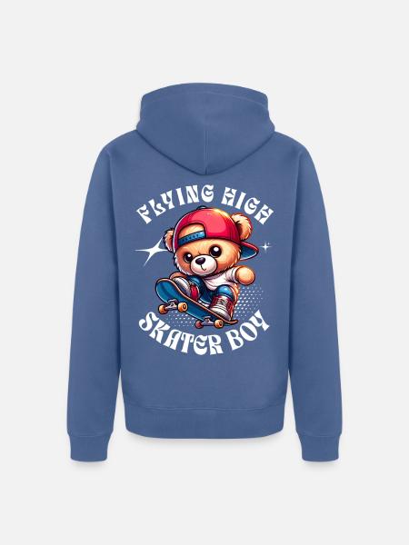 Skater teddy bear on skateboard - Unisex Premium Organic Zip Hoodie - stone blue