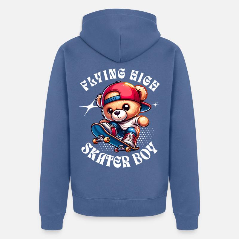 Skater teddy bear on skateboard - Unisex Premium Organic Zip Hoodie - stone blue