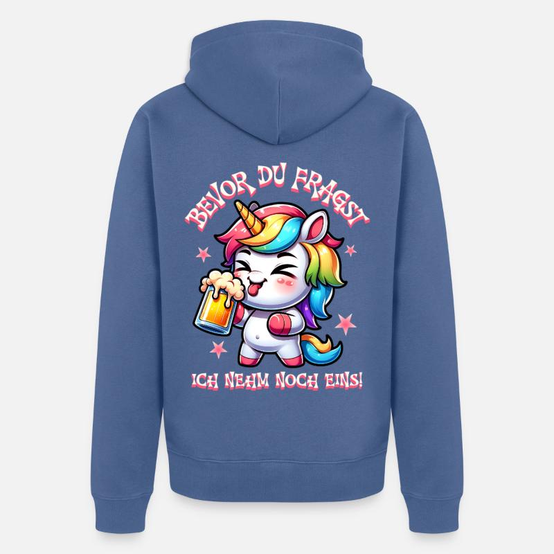 Buntes Einhorn Bier Feier - Unisex Premium Bio Zip Hoodie - Taubenblau