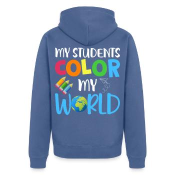 Meine Schüler bringen Farbe in mein Leben – Lehrer - Unisex Premium Bio Zip Hoodie - Taubenblau - Hinten - Nico (187cm)
