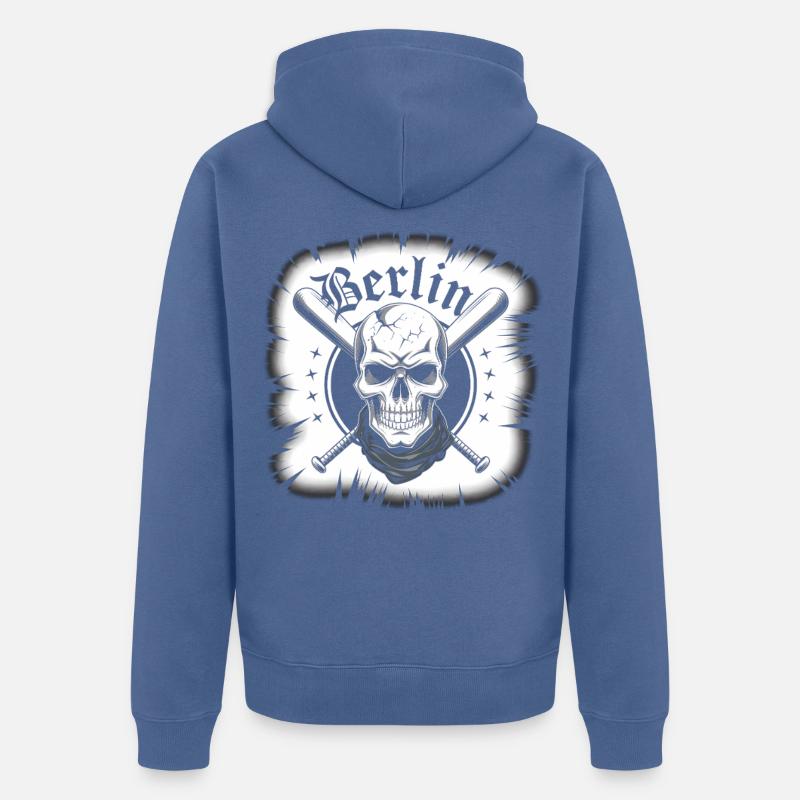 Conception d’épées croisées crâne de Berlin - Veste à capuche bio Premium Unisexe - bleu pigeon