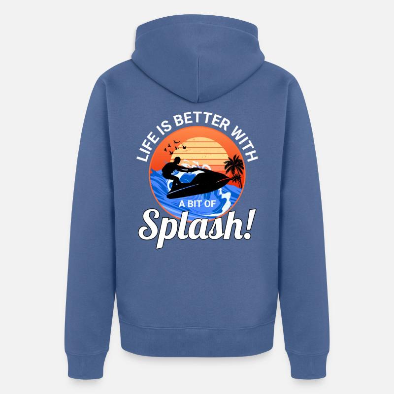 Splash Lover Ocean Sunset Jetski Style - Veste à capuche bio Premium Unisexe - bleu pigeon