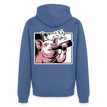 Cochon avec bouteille de fête et de célébration - Veste à capuche bio Premium Unisexe - bleu pigeon - Dos - Nico (187cm)