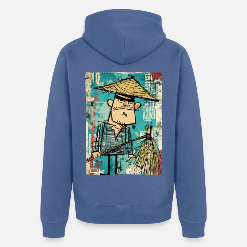 Graffiti Samouraï avec Balai - Veste à capuche bio Premium Unisexe - bleu pigeon